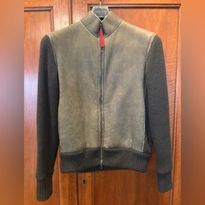 Prada Bomber Jacket Leather And Wool Shearling Trim Size 48 Made In Italy Medium